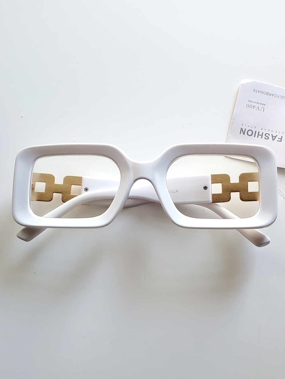 White Rectangular Statement Glasses - UV400 Protection